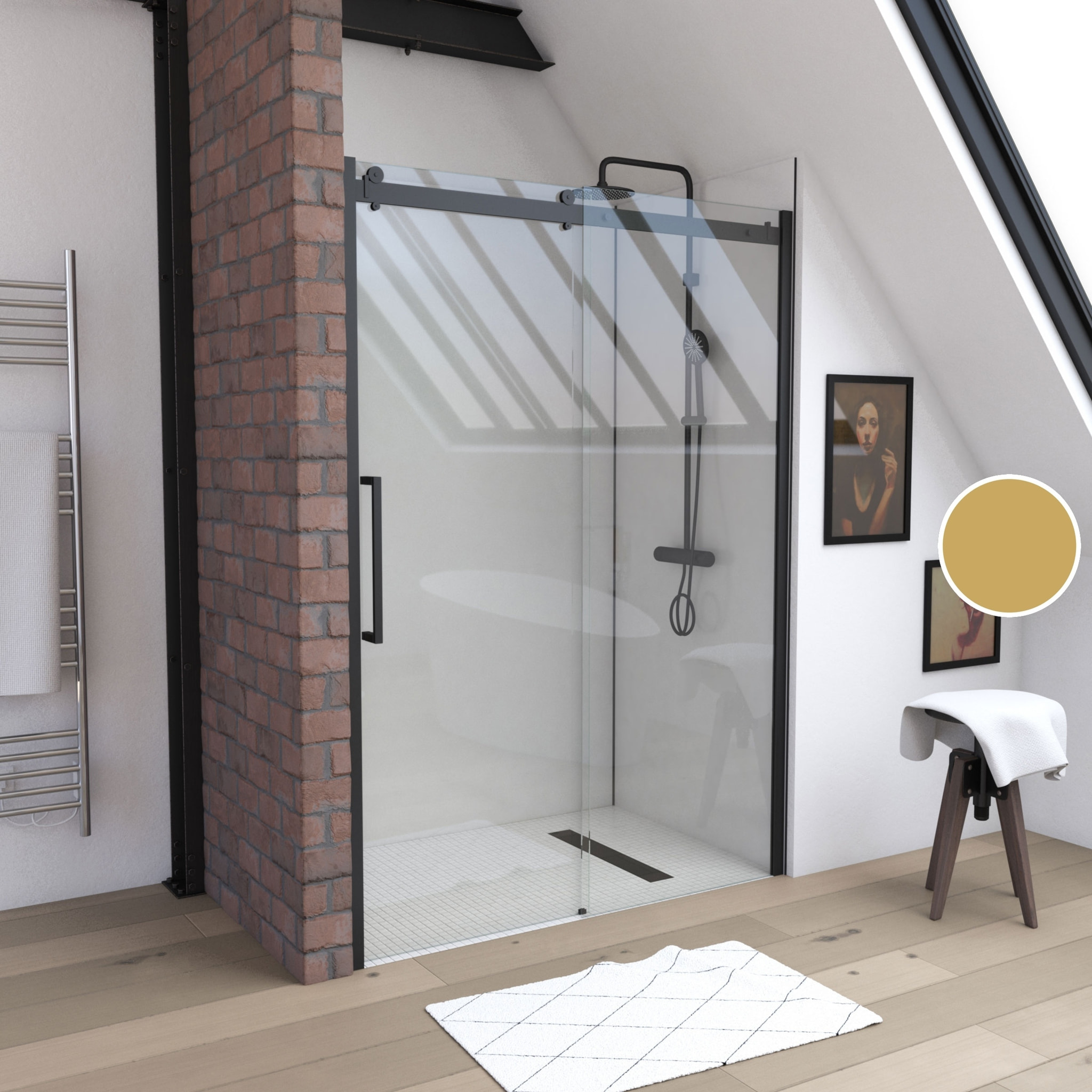Porte de douche coulissante type industriel coulissante NOIR MAT - 120x200cm - verre trempe 8mm