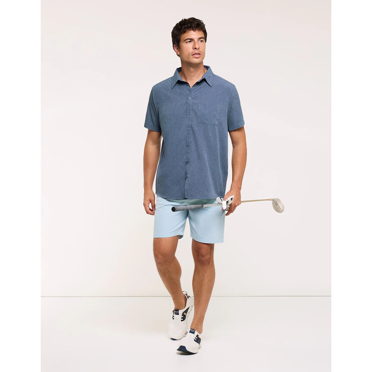 Camisa Manga Corta Azul Jaspeado - Camilando