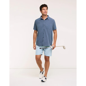Camisa Manga Corta Azul Jaspeado - Camilando