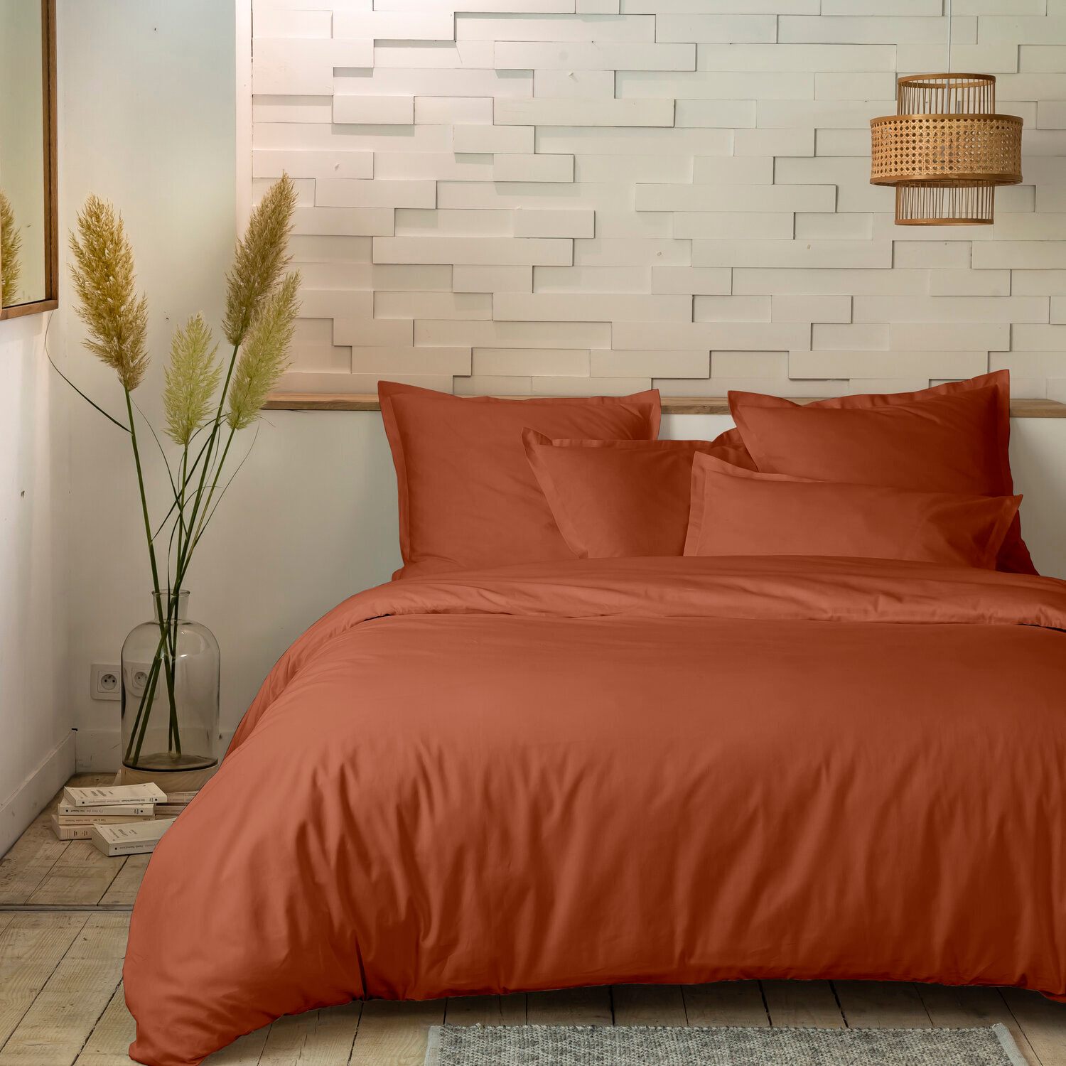 Parure housse de couette unie 100% percale de coton - mura - terracotta