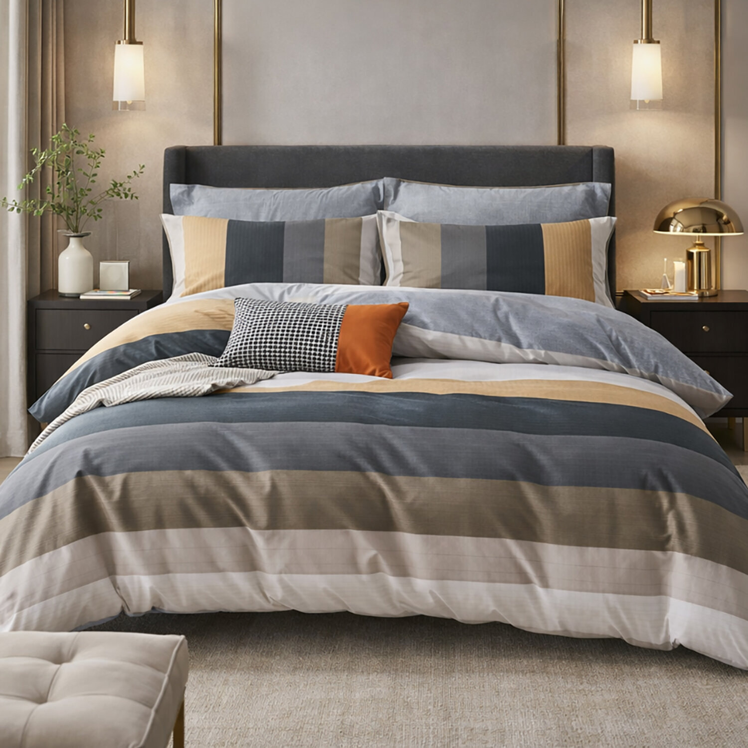 Parure housse de couette 240x220 cm 100% percale de coton - Urbane imprimé rayures contemporaines