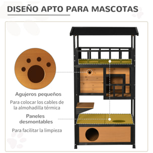 Casa para Gatos de Madera 75,5x75x137 cm Caseta para Gatos Refugio para Gatos con Techo Asfáltico y Plataformas para Interior y Exterior Natural