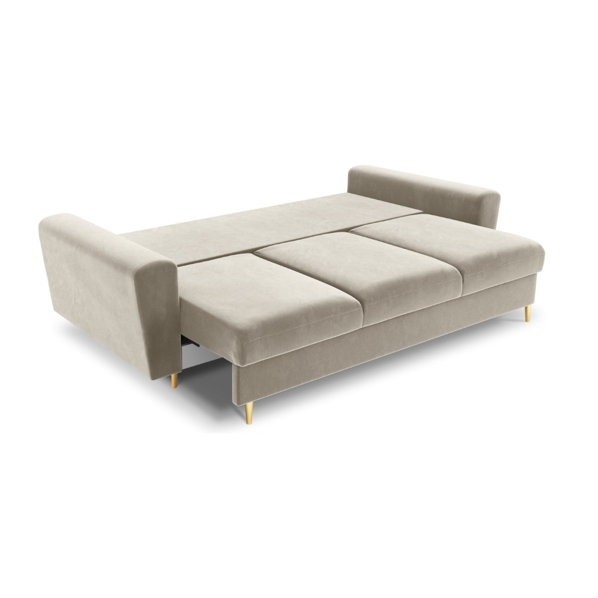 Canapé convertible avec coffre de rangement "Kyoto" 3 places en velours beige clair