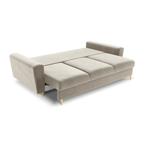 Canapé convertible avec coffre de rangement "Kyoto" 3 places en velours beige clair