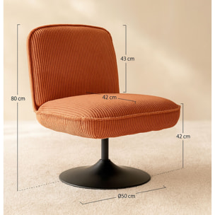 Fauteuil pivotant en velours terracotta et pied en métal noir FUNKY