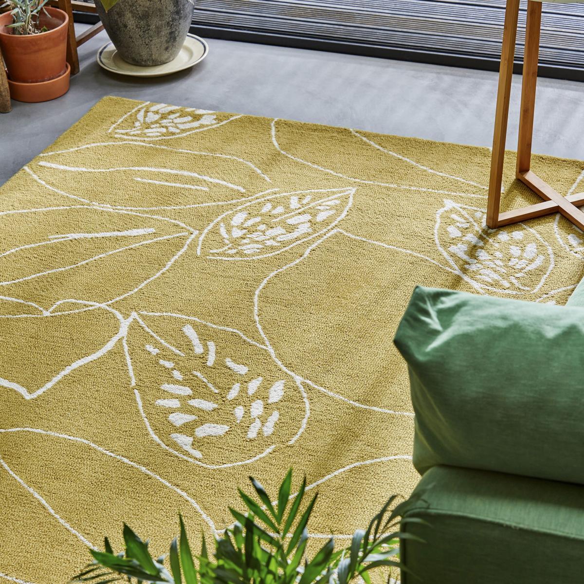 Tapis salon et chambre fait à la main en laine motif floral CHICDOUE