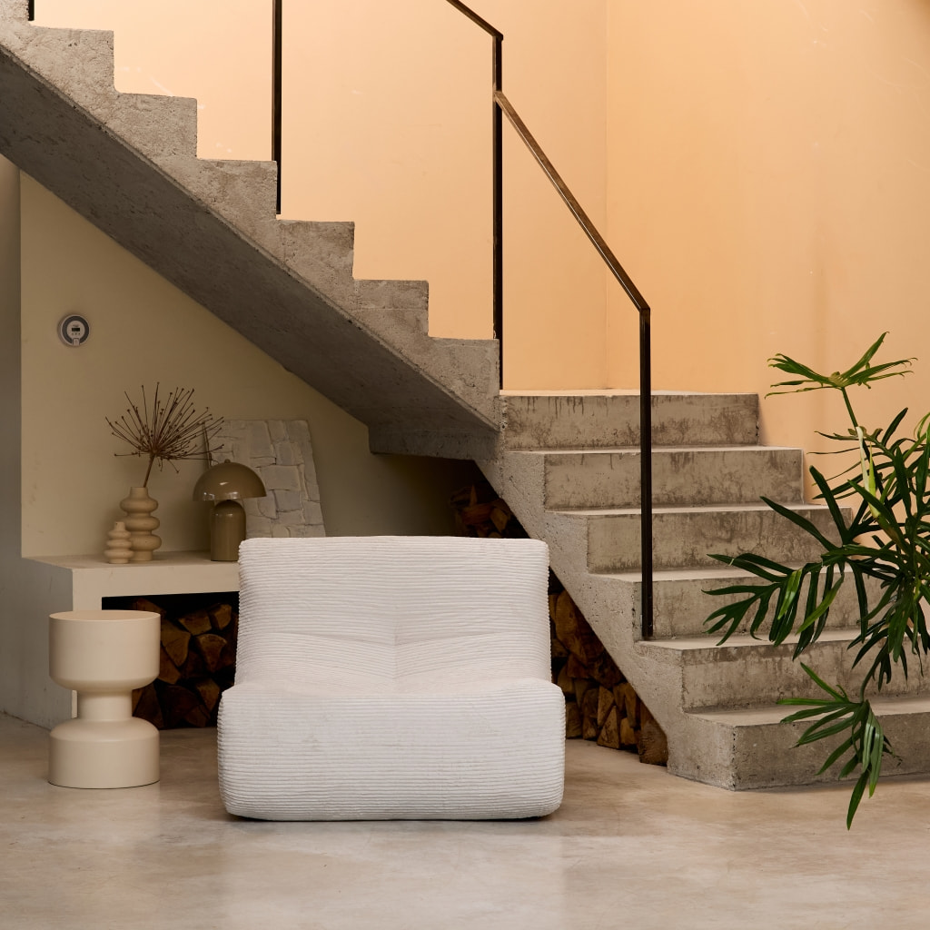 Chauffeuse velours côtelé 1 place crème L 91 x P 105 x H 72 cm - SOKOL