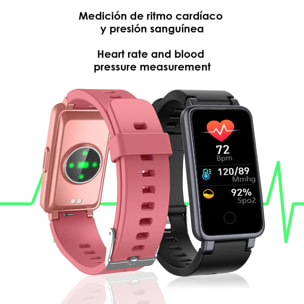 Braccialetto intelligente C2 Plus con cardiofrequenzimetro, pressione sanguigna e notifiche.