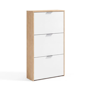 Zapatero de 3 puertas abatibles en roble canadian y blanco artik 60x113 cm Remi Roble Canadian - Blanco Artik (Blanco Mate)