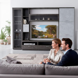 Parete Attrezzata Soggiorno Mobile Porta TV Con Vetrina E Cassetti Design Moderno Industrial Chic Con Ampio Vano TV 270 x 213 x 50 Cm Ossido E Grigio Cemento