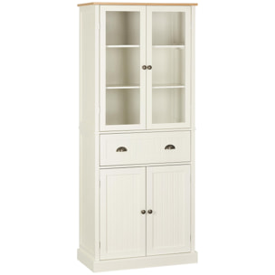 Armoire de cuisine buffet haut 4 portes grand tiroir coulissant dim. 76L x 40l x 182H cm panneaux crème verre