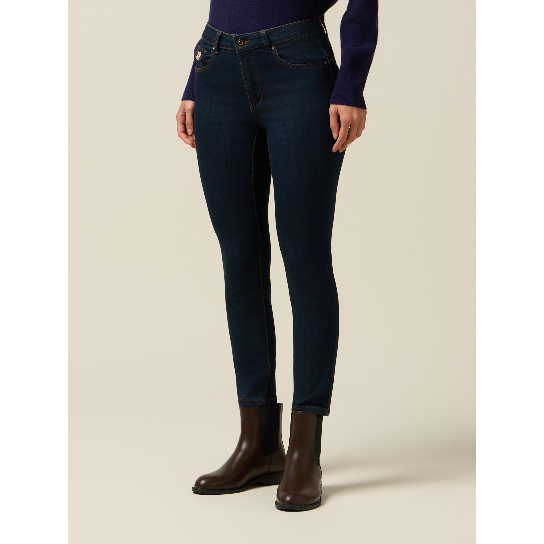 Oltre - Jeans skinny in denim con dettaglio fibbia - Blu