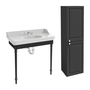 Console Cléo 1889 avec plan vasque 3 trous + colonne droite + mélangeur poignée lavabo chromé + siphon chromé