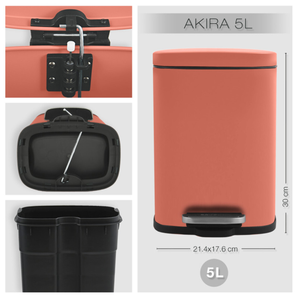 Set Poubelle à  pédale 5L & Brosse Wc AKIRA Terracotta mat Spirella