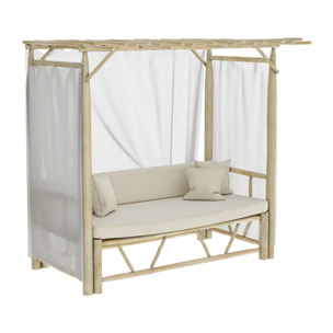 Lit à baldaquin d'extérieur en branche de teck et toile - Tika