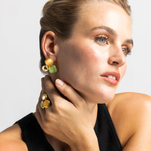 Pendientes con Ojo de Gato Multicolor acabado oro 18k