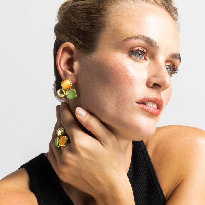 Pendientes con Ojo de Gato Multicolor acabado oro 18k