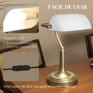 Lámpara de Escritorio Banquero Vintage Lámpara de Mesa Banker E27 con Pantalla Orientable a 45° Interruptor Basculante para Hogar Dormitorio Oficina Biblioteca Blanco