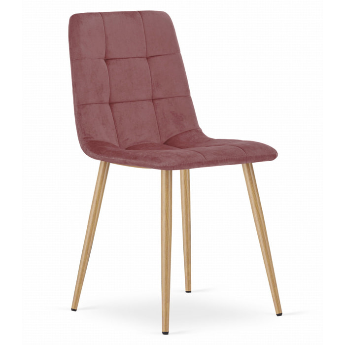 Sedia Kara in velluto rosa con gambe effetto legno