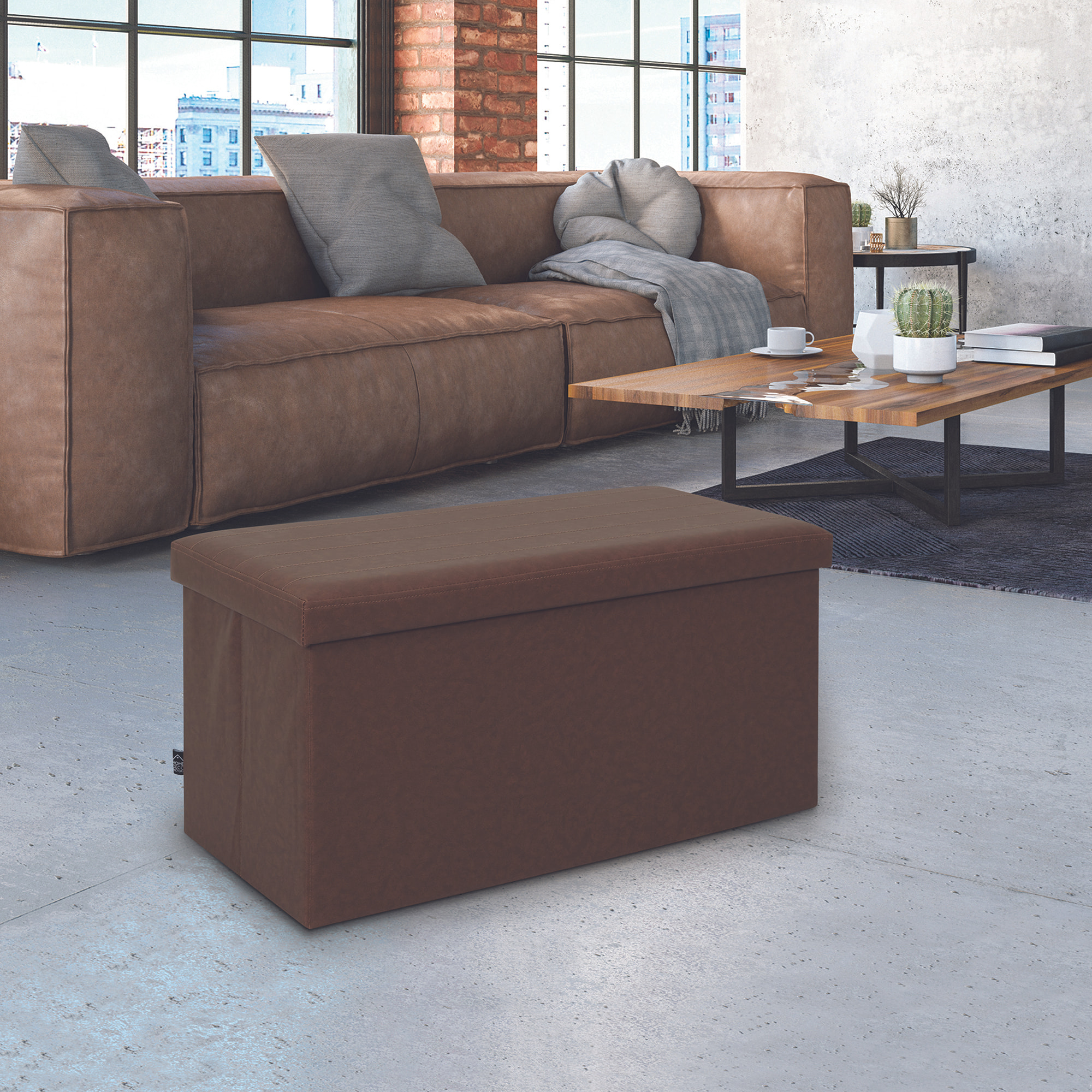 Coffre Banc Pliable Pu Marron
