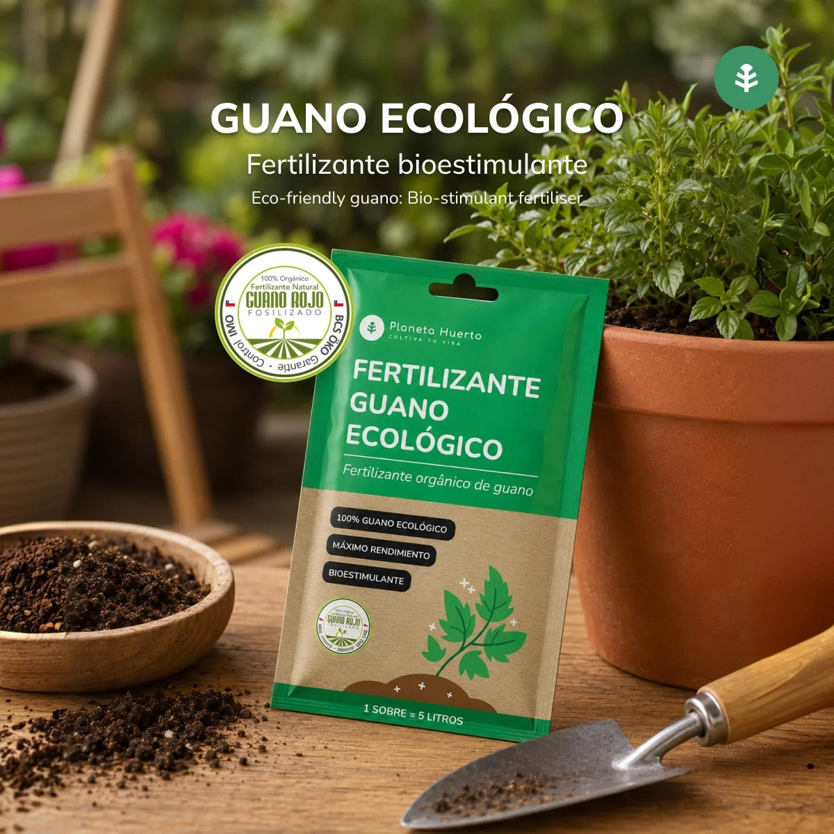 Fertilizante Guano eco Planeta Huerto Sobre para 5 L