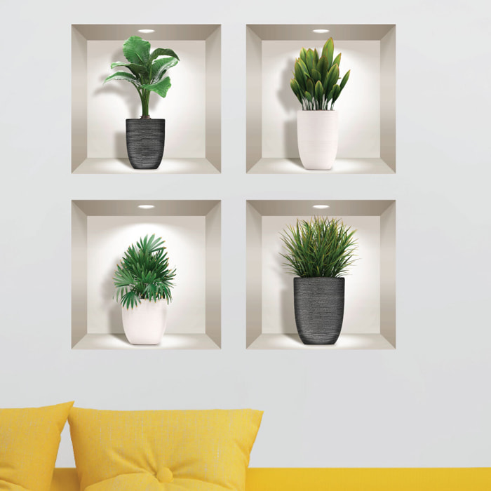 Stickers muraux 3D | Sticker Mural Autocollant effet 3D plantes dans les pots designs - Stickers adhésifs 3D Chambre Salon Trompe l'oeil