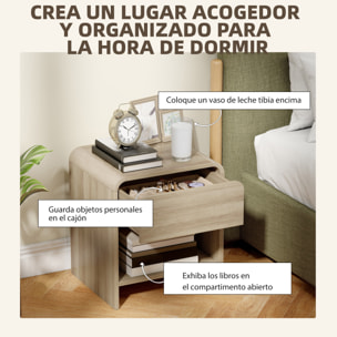 Juego de 2 Mesitas de Noche Nórdicas, Mesillas de Noche con Esquinas Redondeadas, Cajón y Estante Abierto, Mesita Auxiliar para Salón, Dormitorio, 40x35x45 cm, Natural