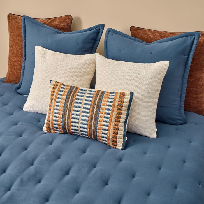 Edredón liso reversible puntos Rustcol color azul Poliéster