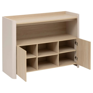 Buffet 2 portes Roundy blanc ivoire et bois
