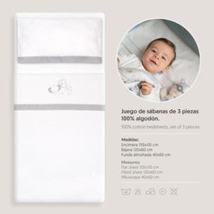 Triptico Cuna Franela Oso Elefante Globos Bco/Gris
