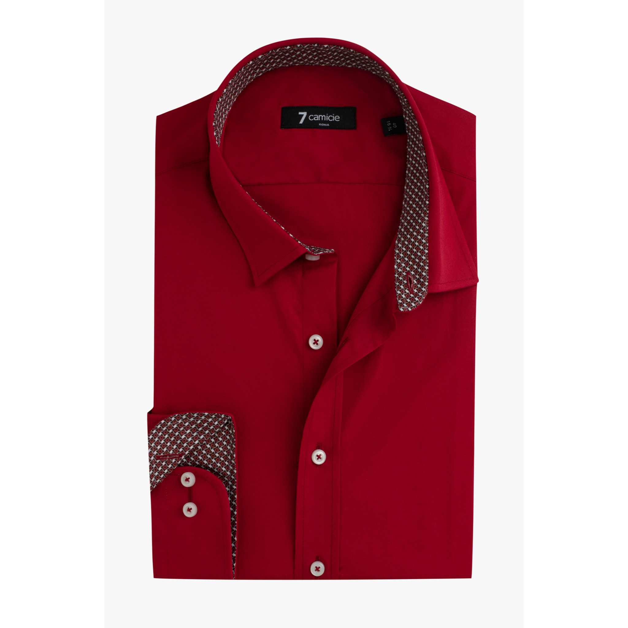 Camicia Uomo 1 Bottone Italiano Slim Popeline Stretch Unito Rosso
