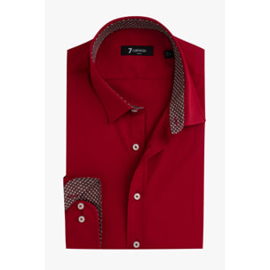 Camicia Uomo 1 Bottone Italiano Slim Popeline Stretch Unito Rosso