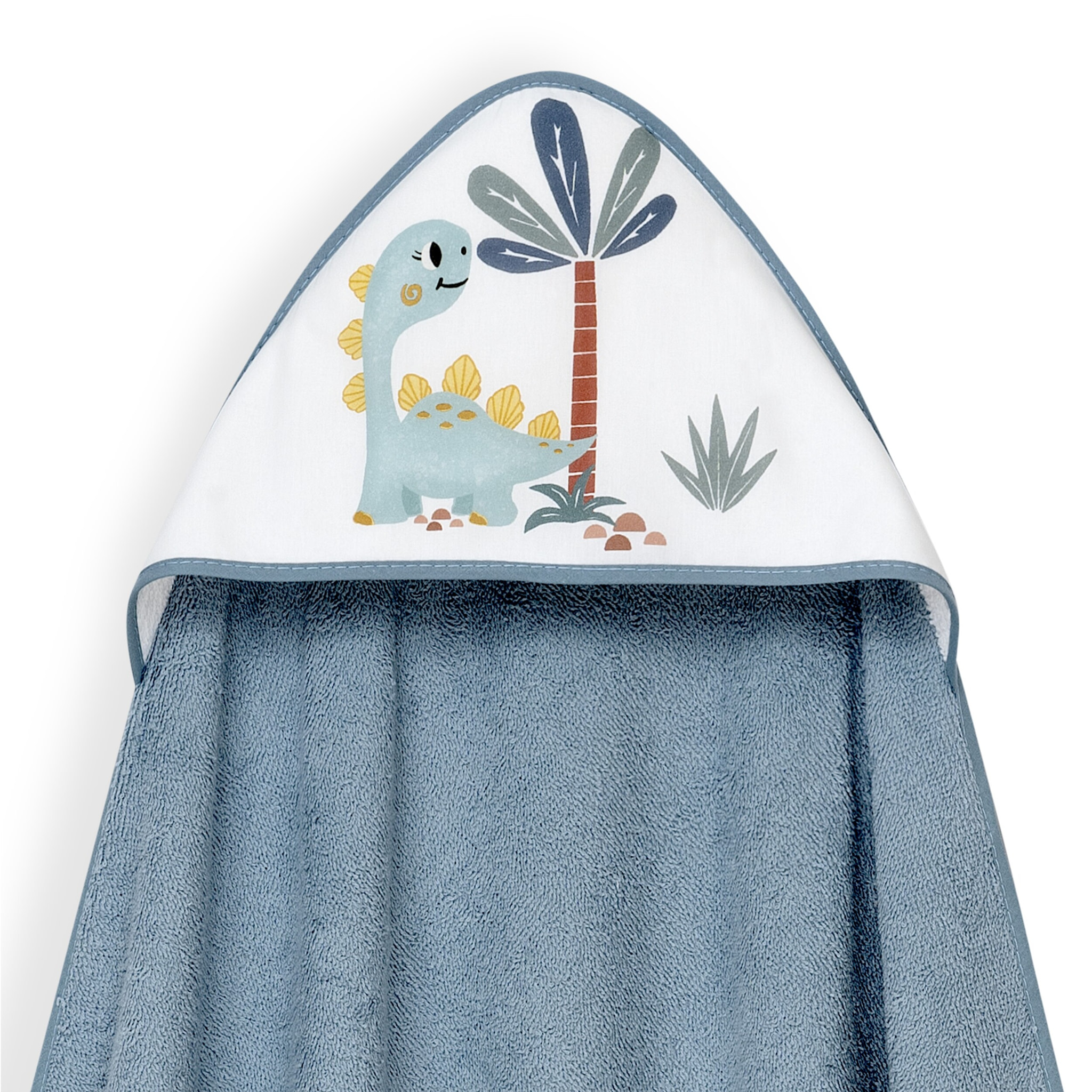 Capa Baño 1X1 Mod Estampado Dinosaurio Palmera+Gorro Petroleo