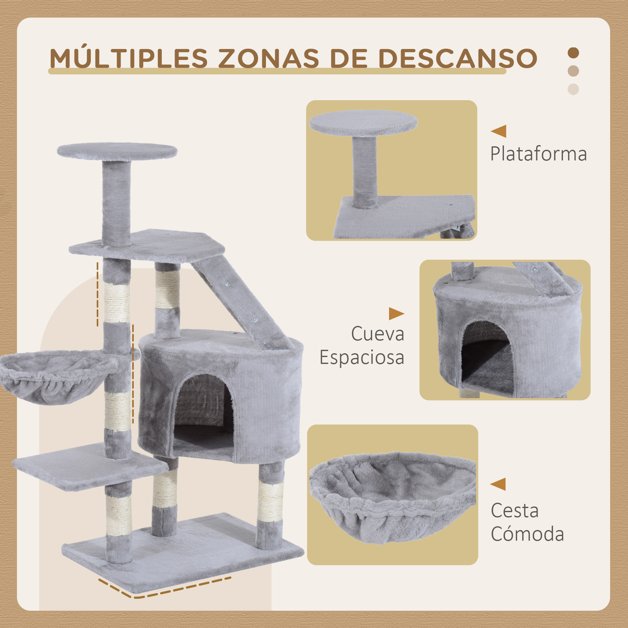 Rascador árbol para Gatos de Felpa 55x40x125cm Gris