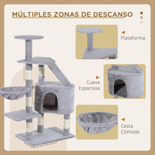 Rascador árbol para Gatos de Felpa 55x40x125cm Gris