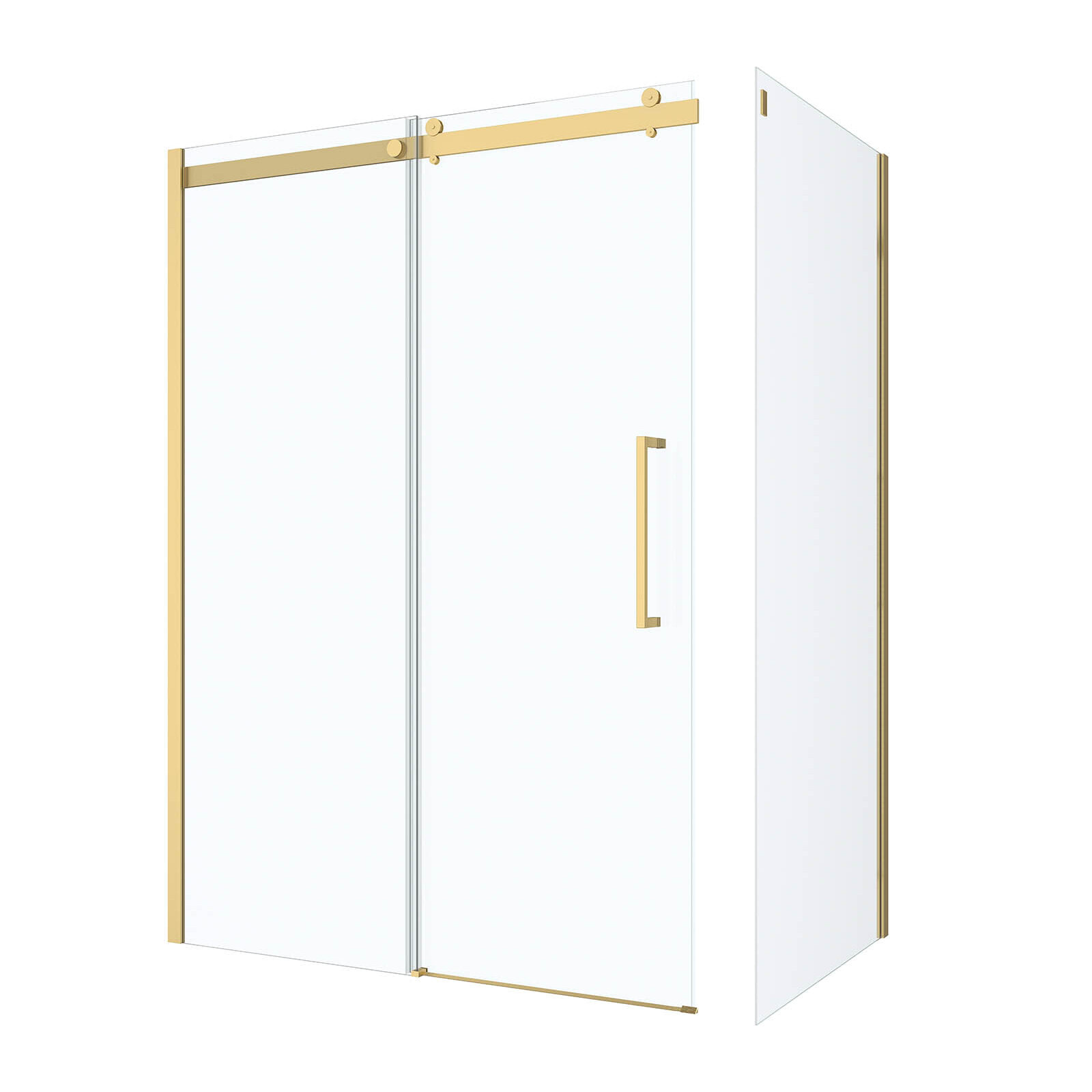Pack Porte de Douche Coulissante 140x200cm et Retour 80cm - Or Doré Brossé et Verre trempé 6mm