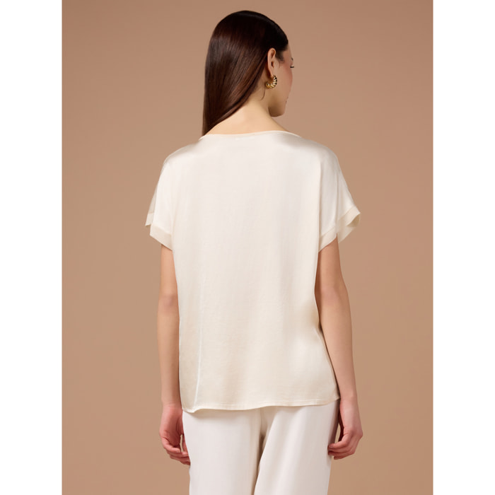 Oltre - Blusa con inserto see-through - Bianco