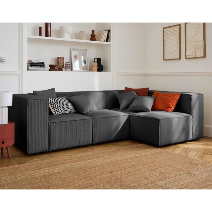 Arty - module d'assise sans accoudoirs - en velours côtelé - Gris foncé
