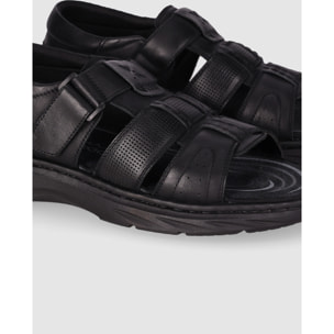 Sandalias de Piel - Negro - Tacón: 1 cm