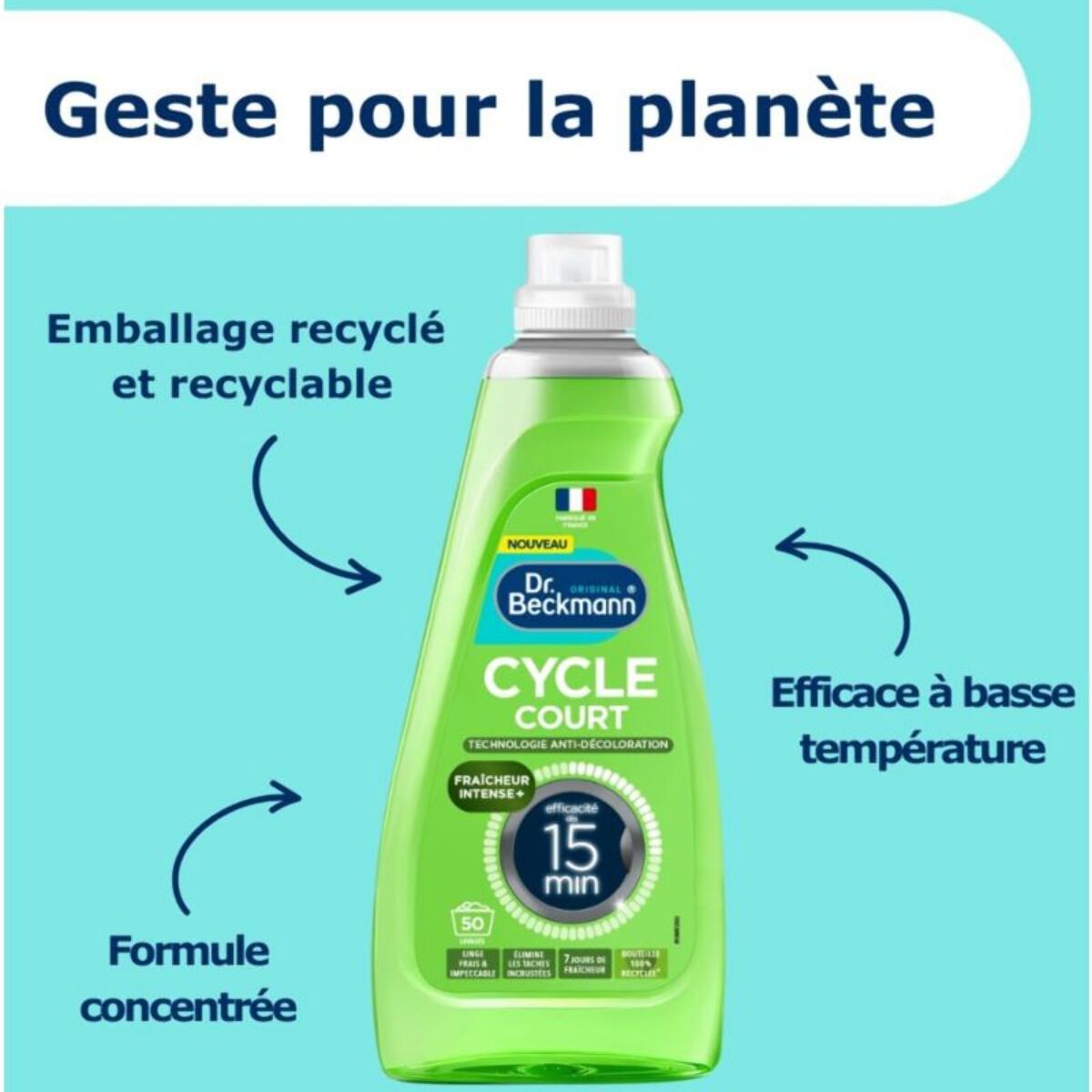 Lessive DR BECKMANN Liquide Cycle Court - Fraicheur intense x50 lavages