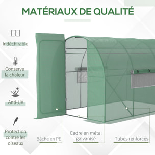 Serre de Jardin Tunnel 6 m² Acier galvanisé renforcé diamètre 2,5 cm + PE Haute densité fenêtres Porte Vert