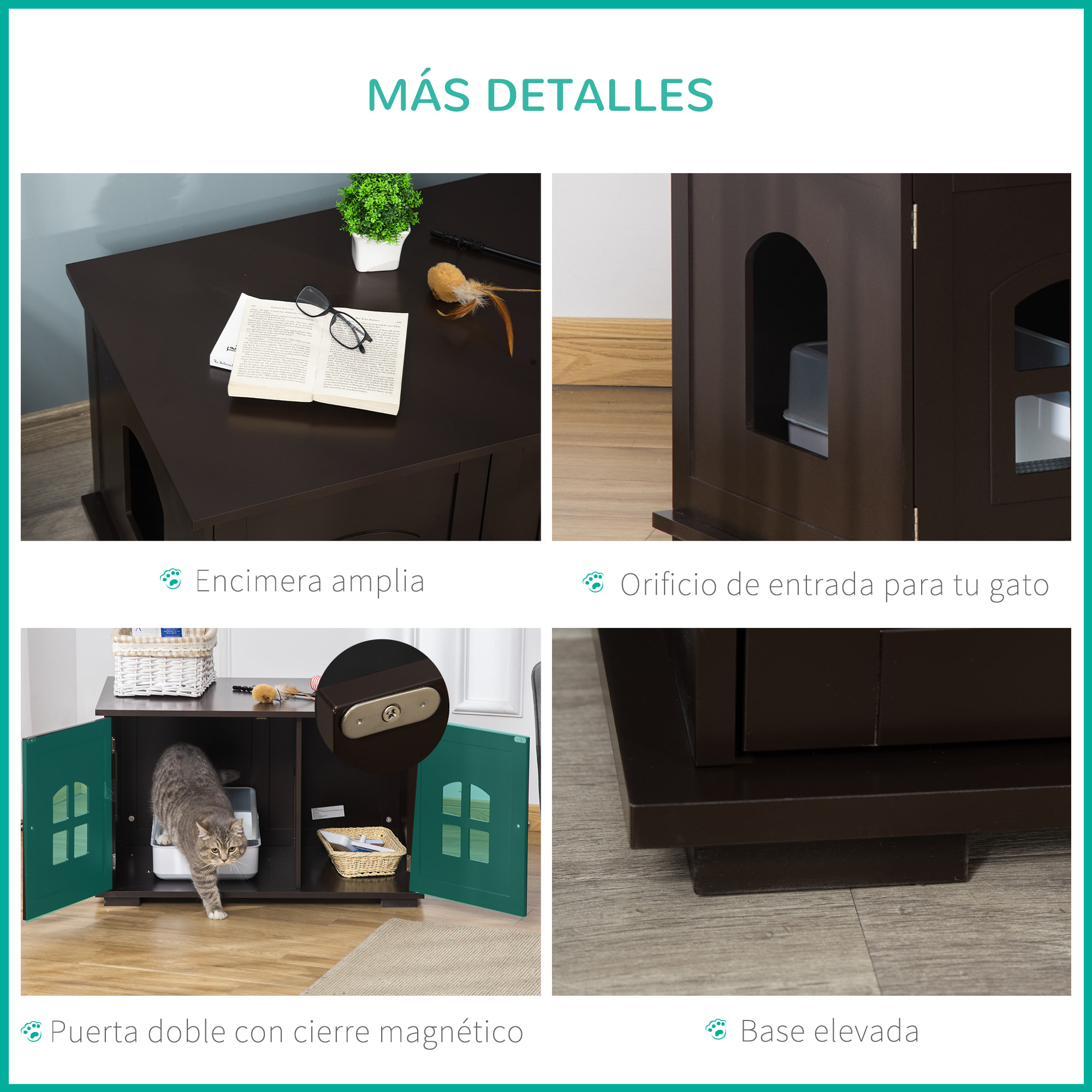 Casa para Gatos de Madera Armario de Almacenaje Encimera Amplio 80,3x52,6x48,8cm