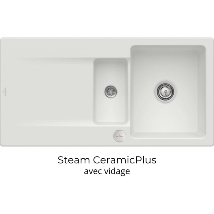 Evier 1 bac 1/2 Siluet 60 R Steam CeramicPlus avec vidage automatique