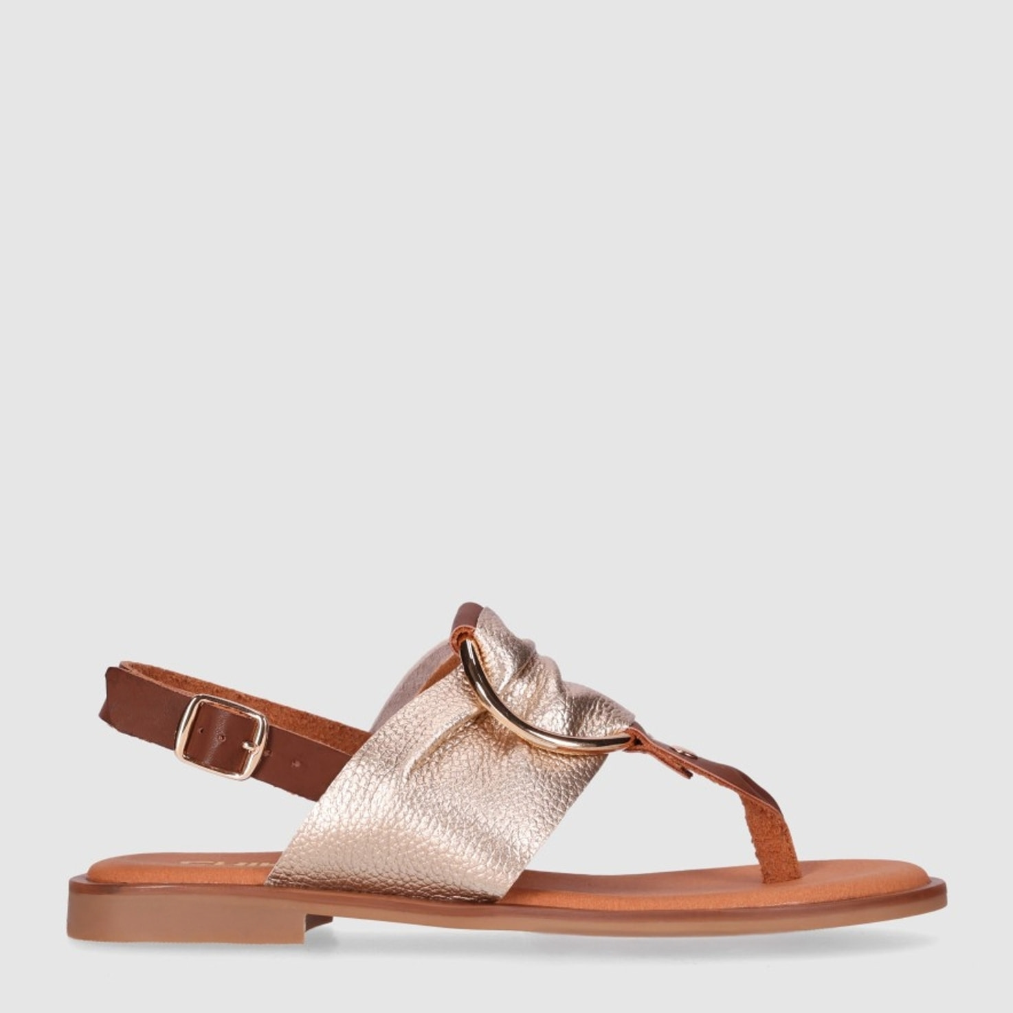 Sandalias de Piel - Platino - Tacón: 1 cm
