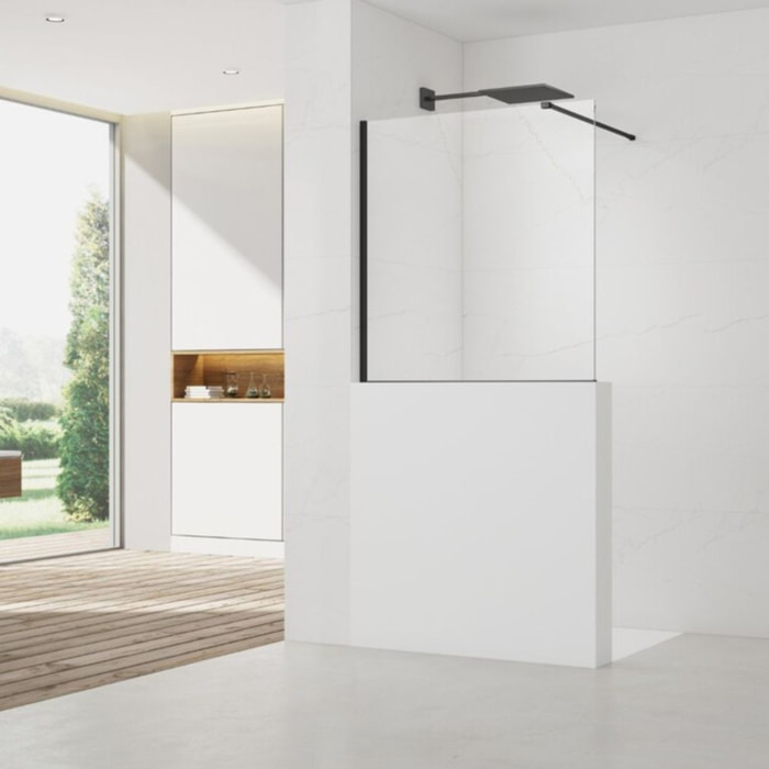 Walk-in 100x100 cm paroi de douche fixe à l'italienne + set d'installation + bras de montage 120 cm, noir (SATBWIS100PRC)