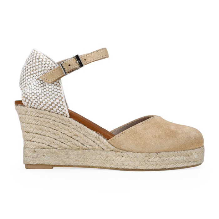 Alpargatas de cuña beige en piel con esparto