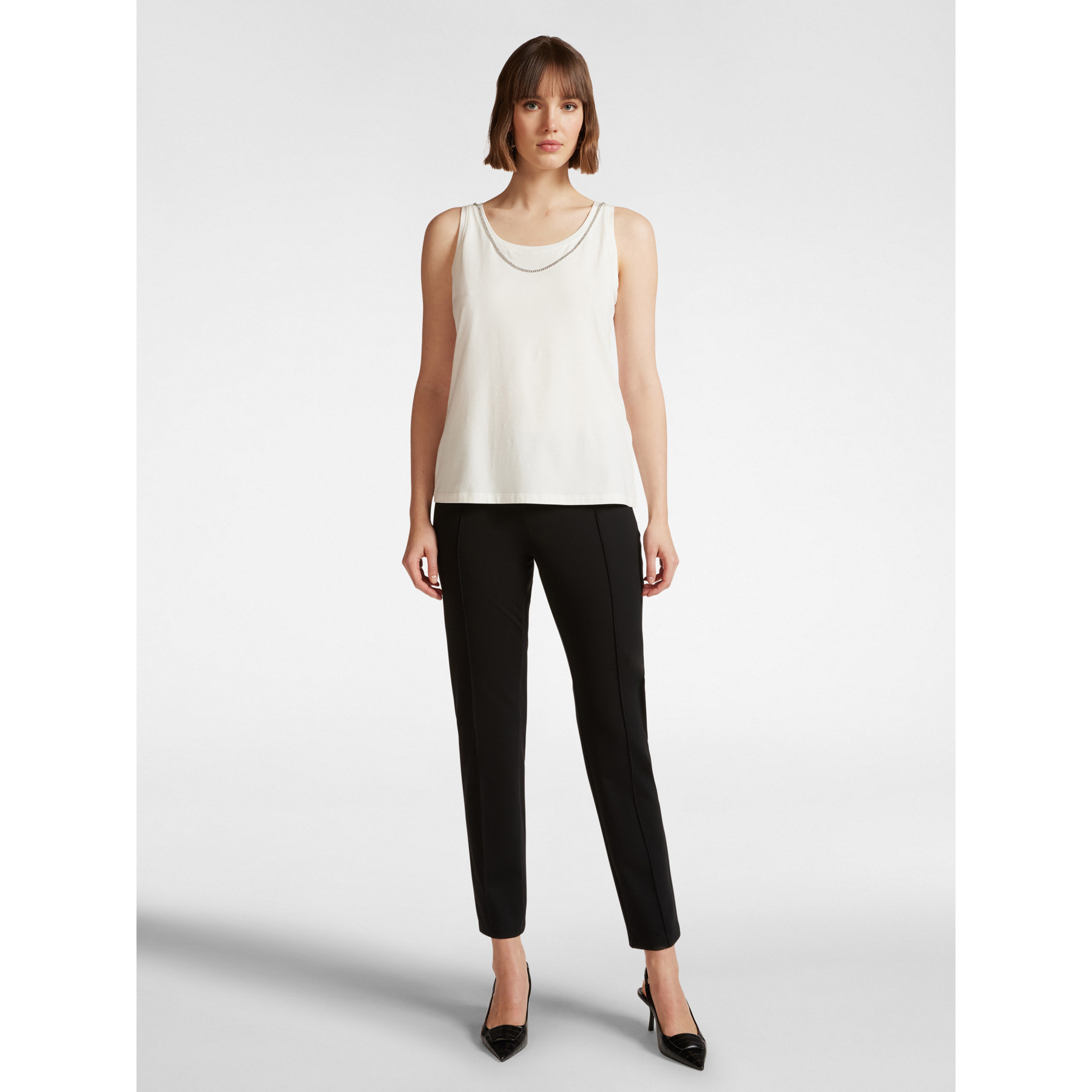 Elena Mirò - Top con catena in strass - Bianco