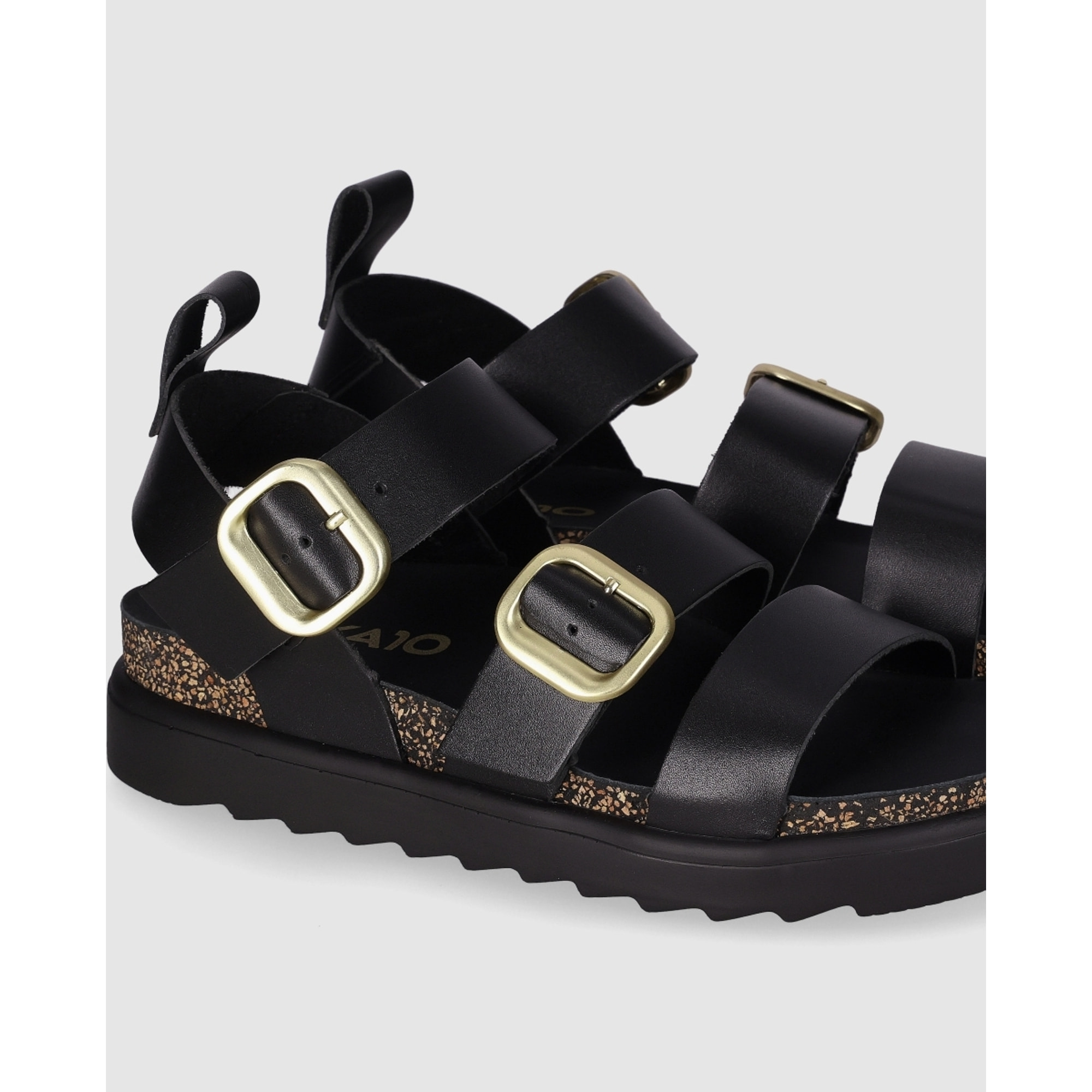 Sandalias de Piel - Negro - Tacón: Bajo