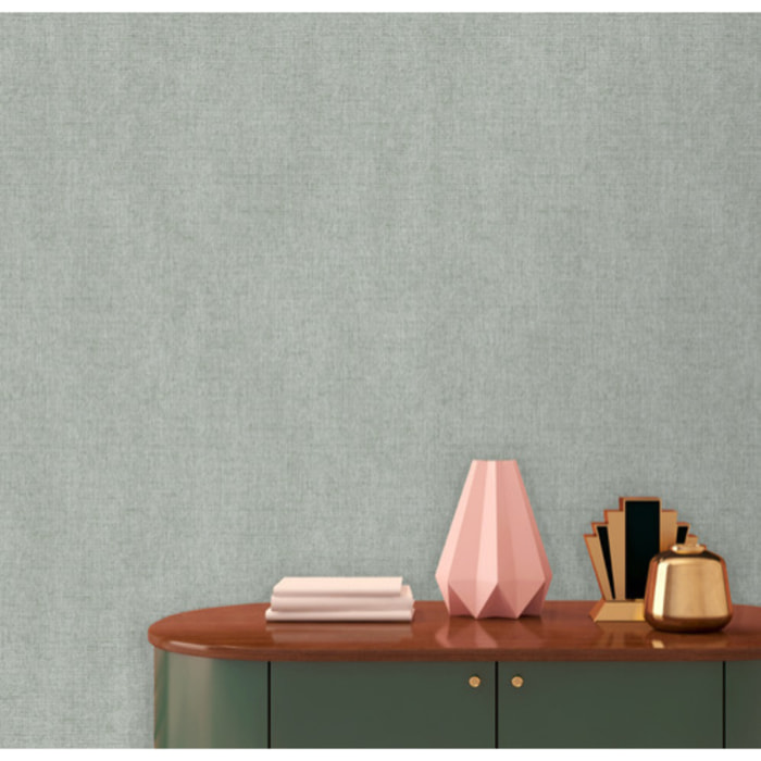 Papier peint uni effet toile lin vert d'eau