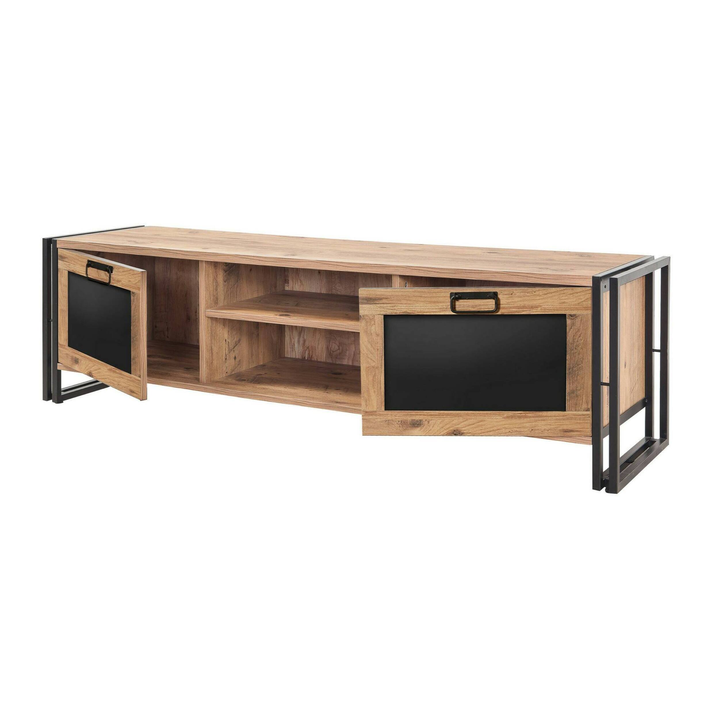 Mobile porta TV Dpetron, Credenza da soggiorno, Armadio basso per TV, Base parete attrezzata, 180x45h50 cm, Quercia e Nero